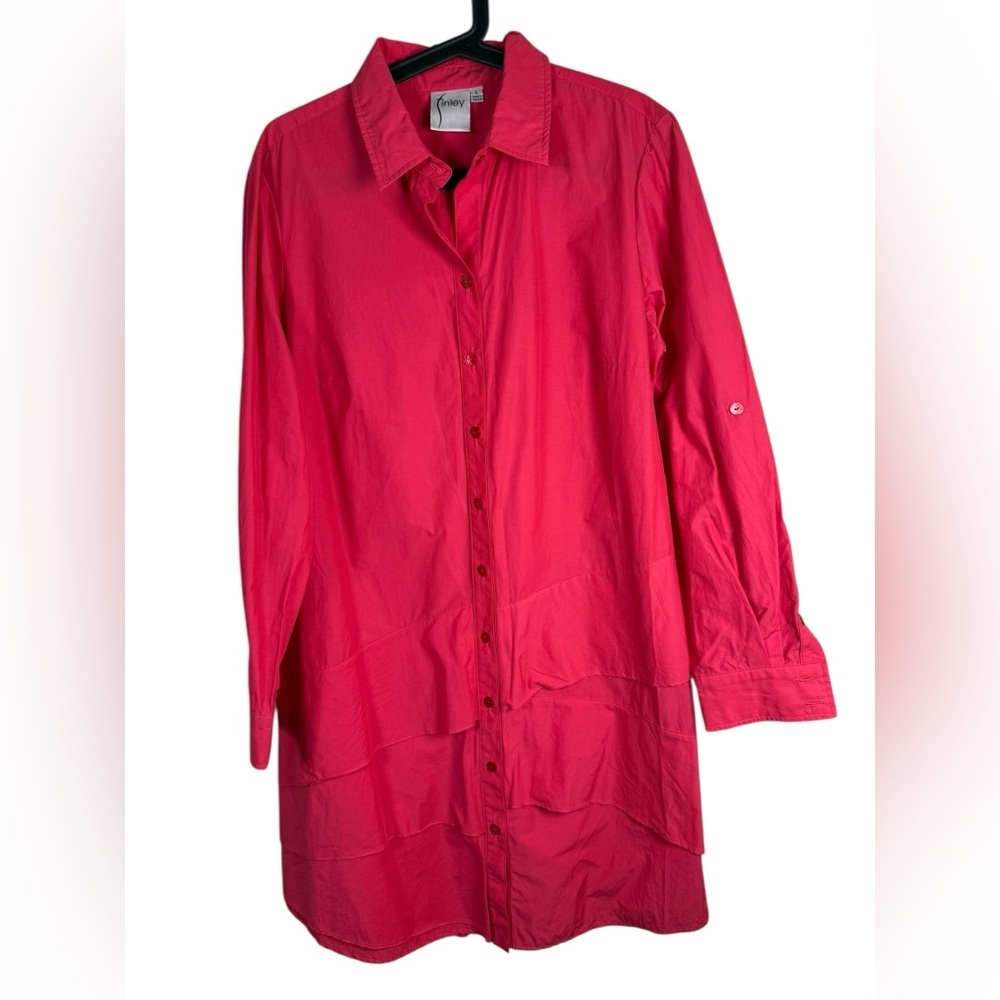 FINLEY Jenna Tiered Long Roll Tab Sleeve Tiered Shirt Dress Size Large